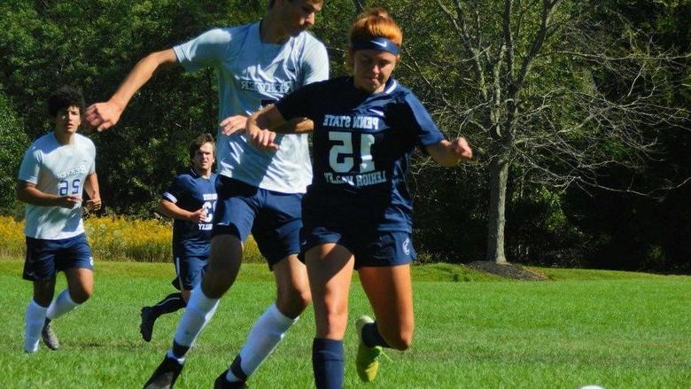 Elizabeth Wagner kicks ball during recent game.